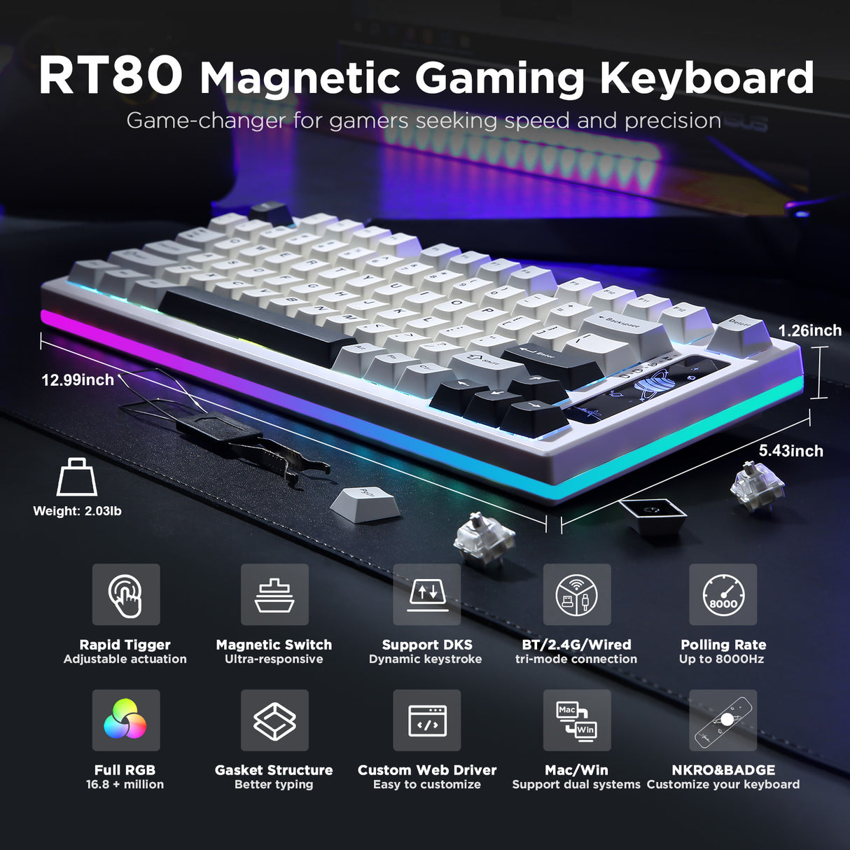 YUNZII RT80 Rapid Trigger 8K Magnetic Keyboard