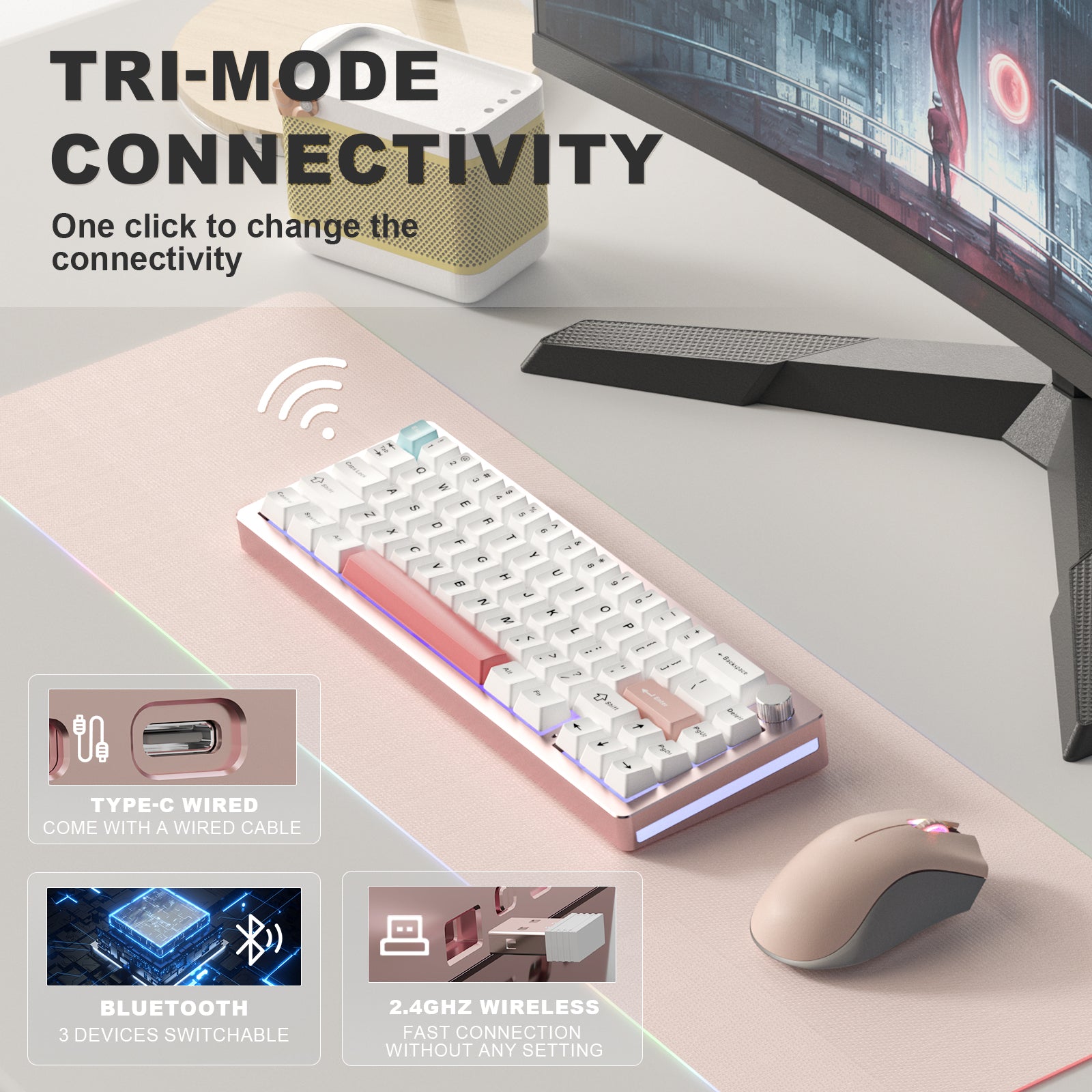 PRE-ORDER YUNZII AL66 Knob CNC Aluminum Wireless Mechanical Keyboard