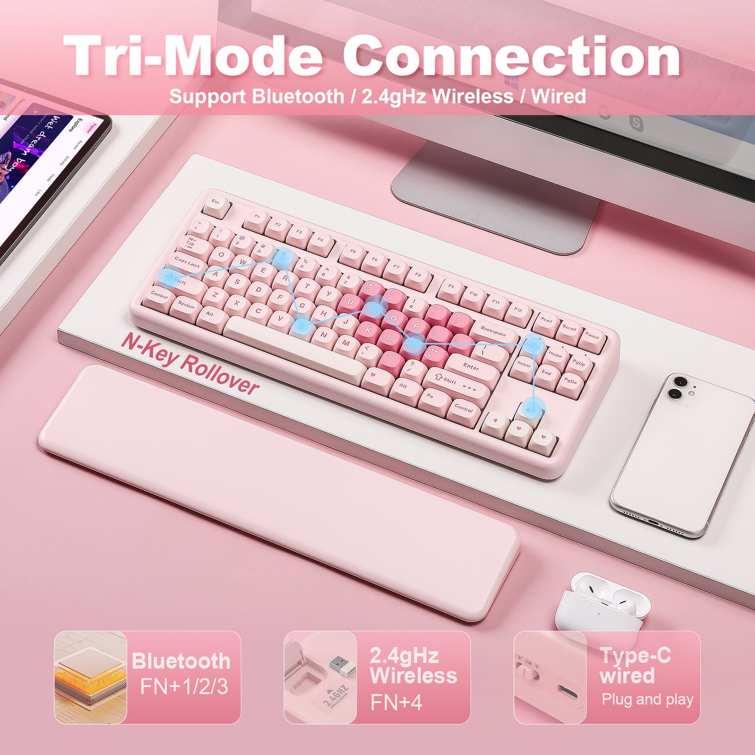 YUNZII B87 Pink QMK/VIA Custom Mechanical Keyboard