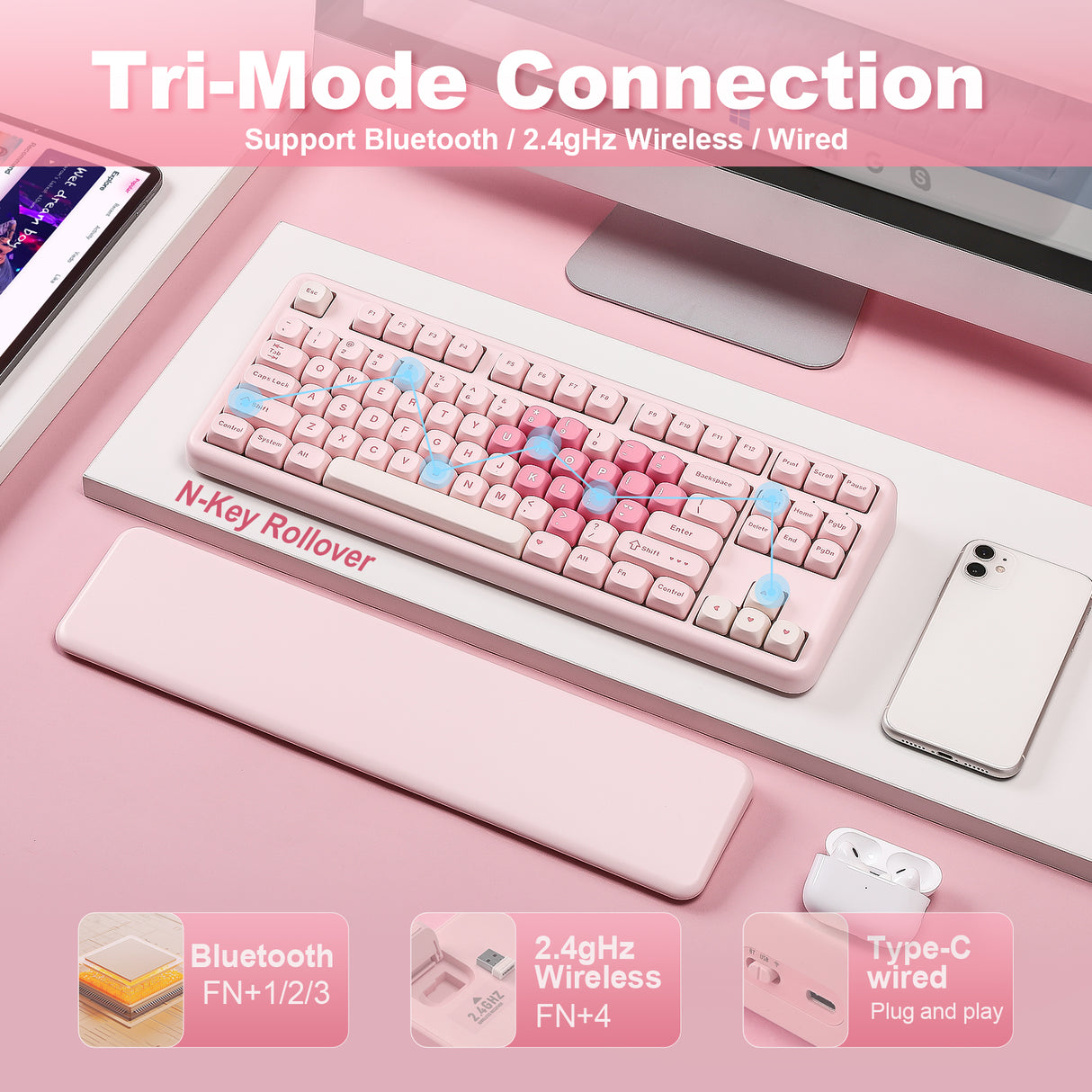 YUNZII B87 Pink QMK/VIA Custom Mechanical Keyboard