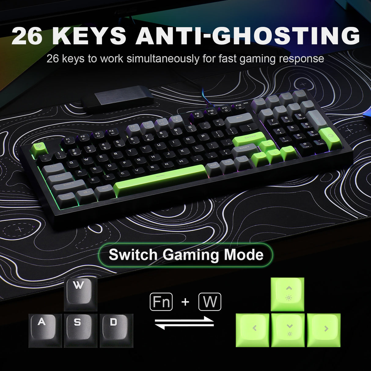 YUNZII D98 Black Wired RGB Membrane Keyboard