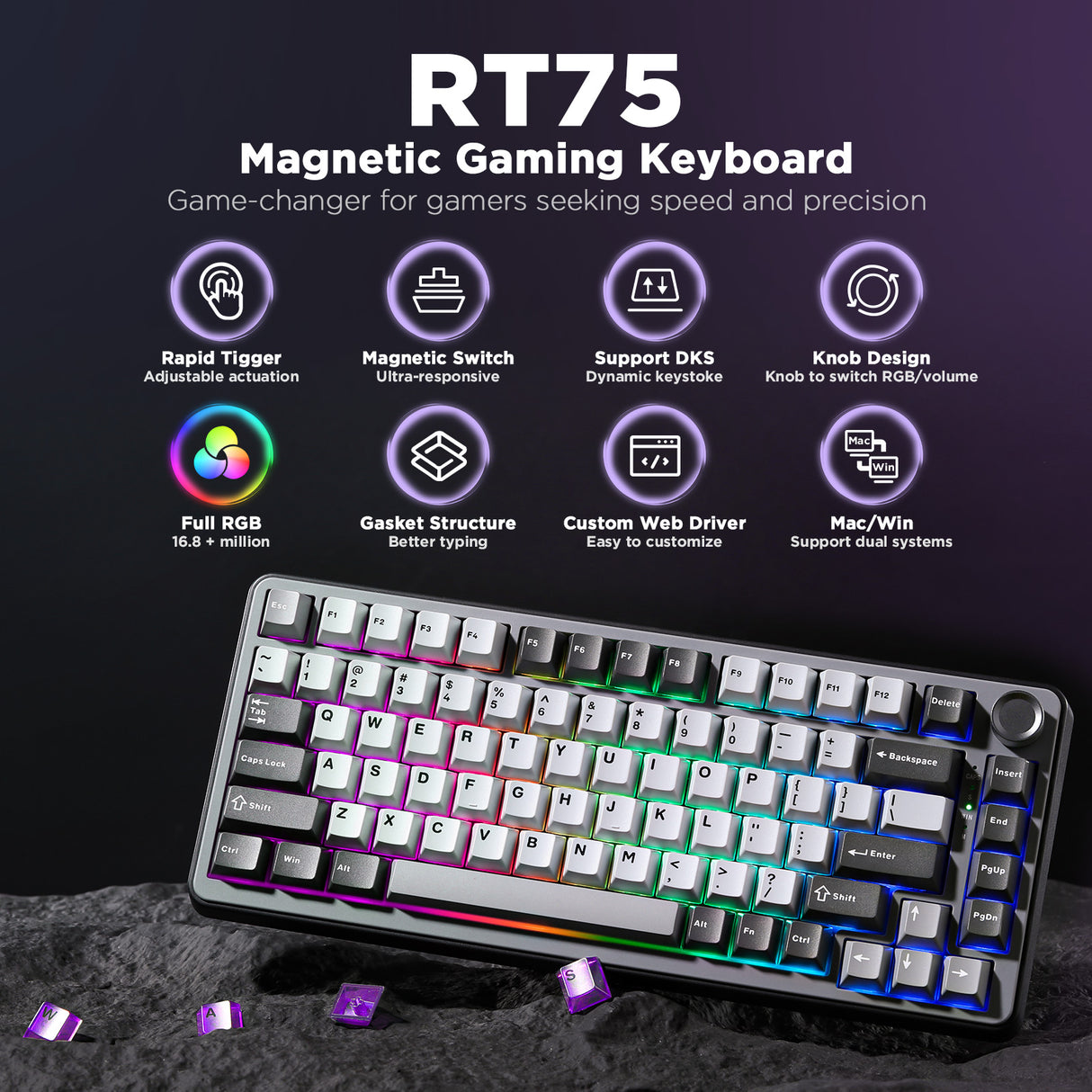 YUNZII RT75 Rapid Trigger Gaming Magnetic Keyboard