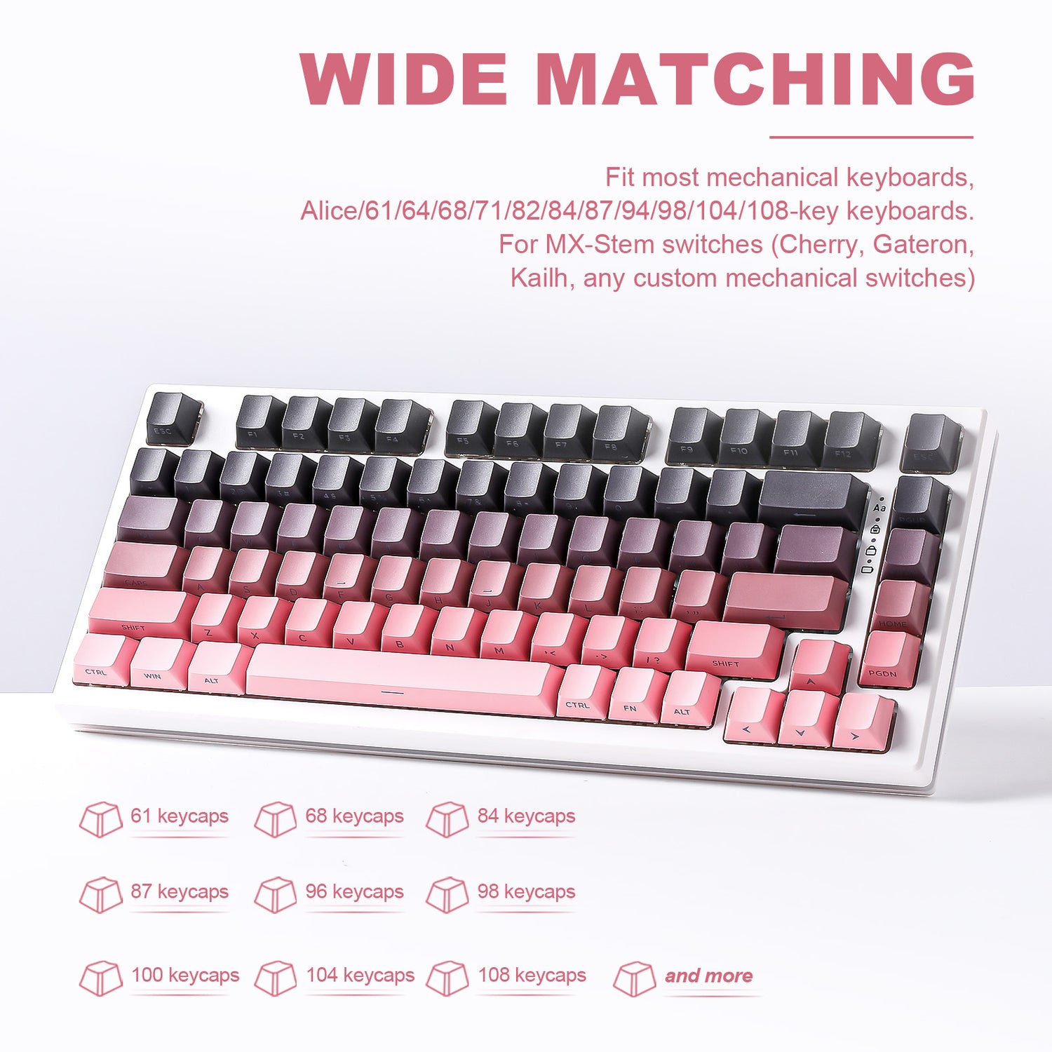 YUNZII Gradient Black Pink Cherry Profile Keycap Set