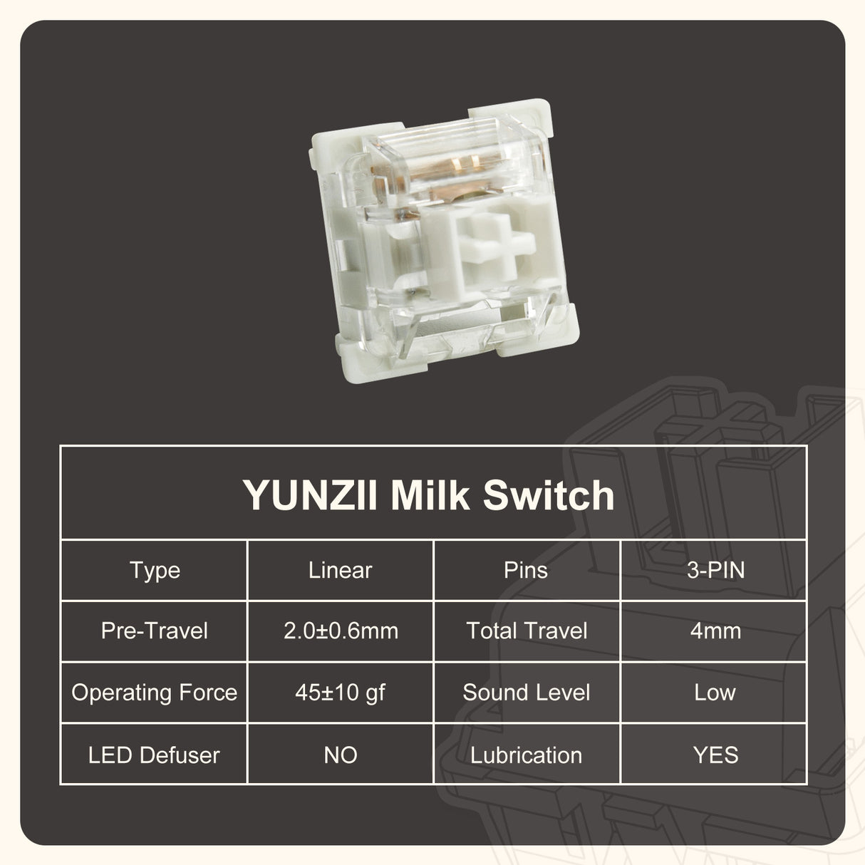 YUNZII Milk 3-Pin Mechanical Keyboard Linear Switch