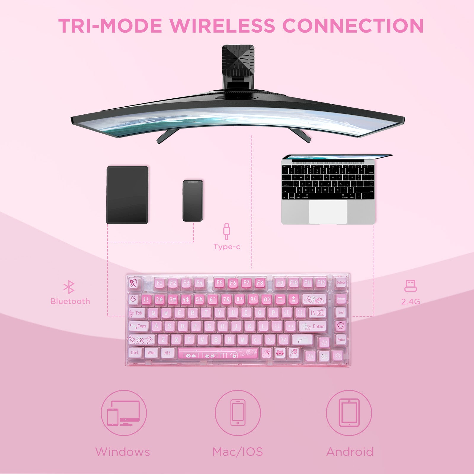 YUNZII X75/X75 PRO Pink 82 Keys Hot Swappable Gasket Transparent Mechanical Keyboard