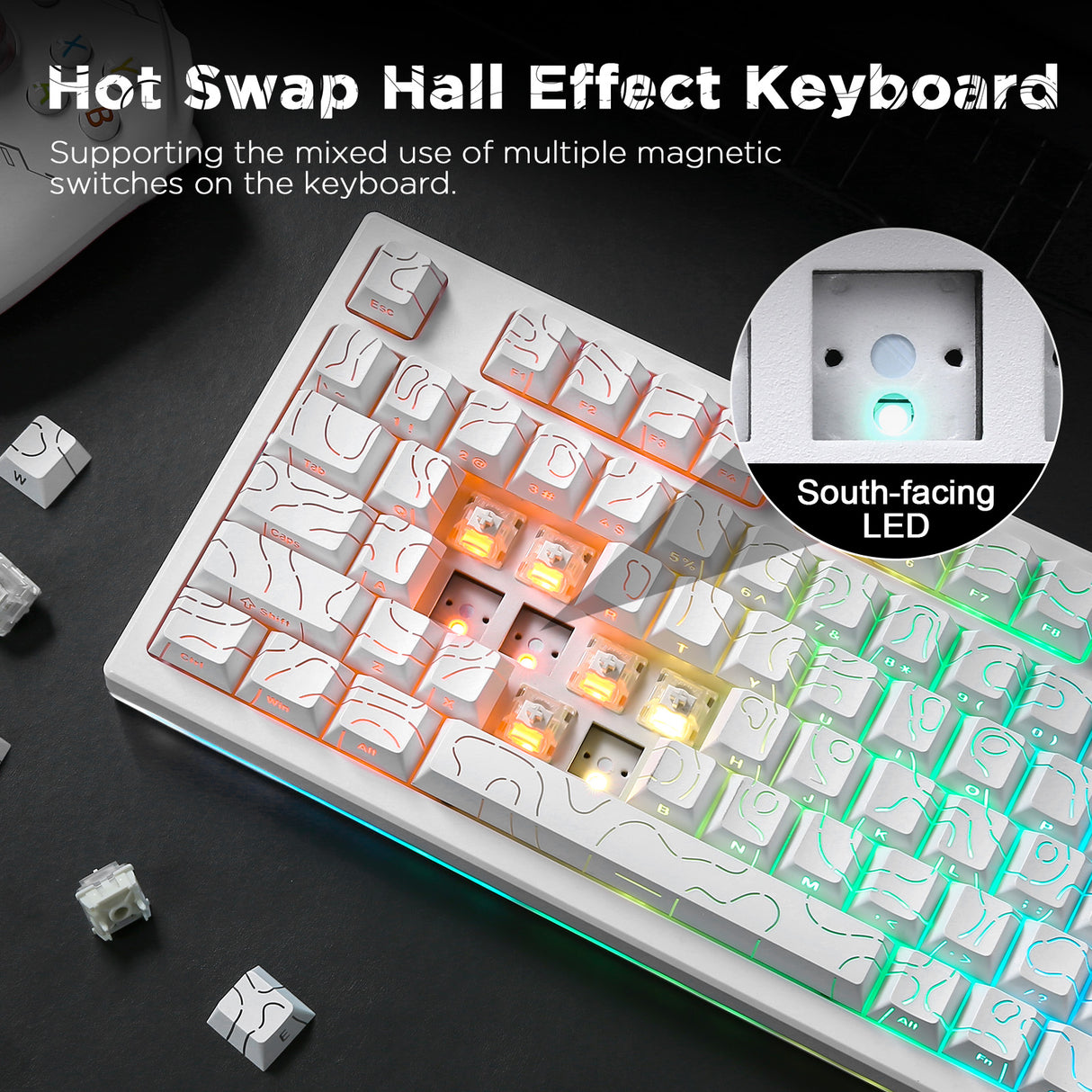 YUNZII RT80 White Line Rapid Trigger 8K Magnetic Keyboard