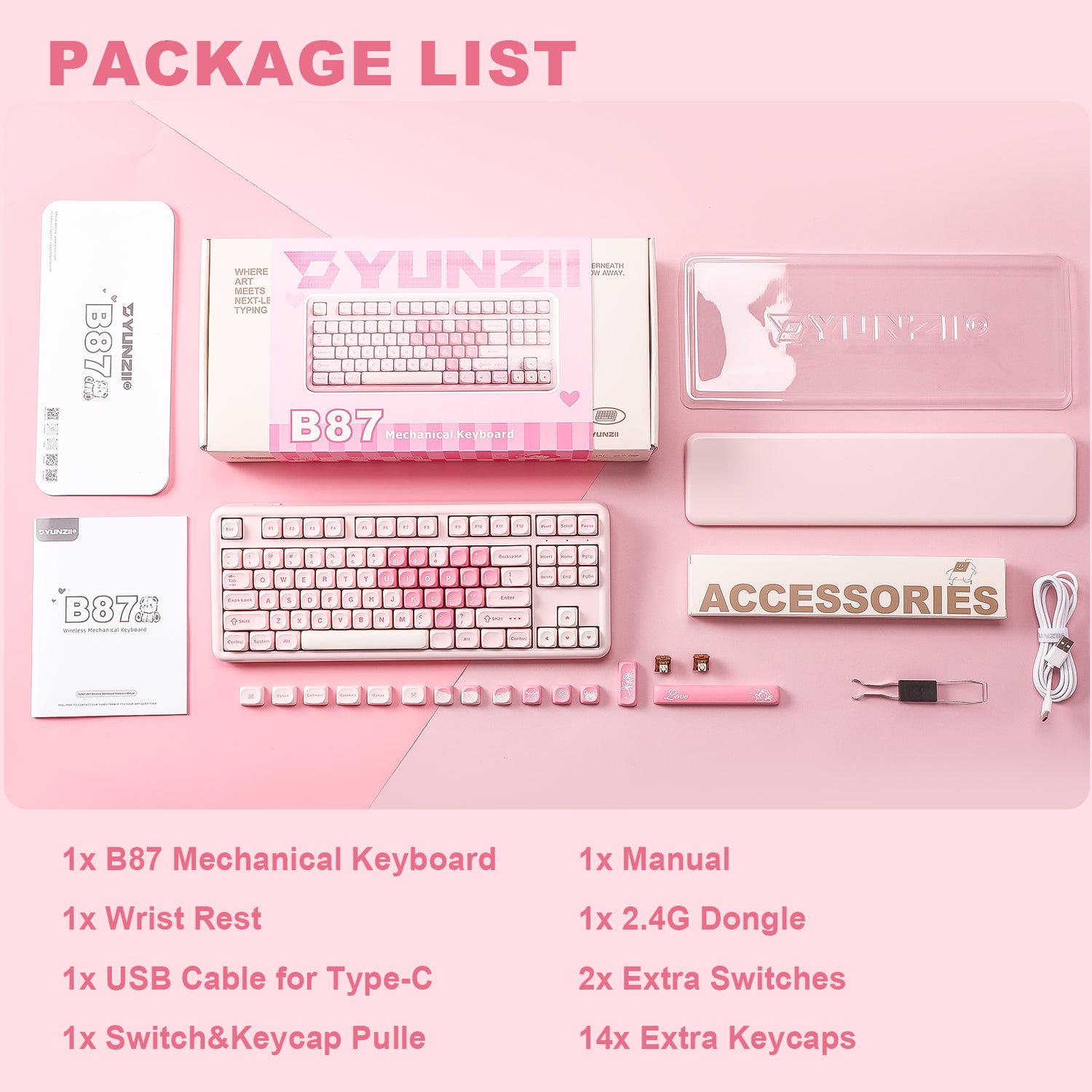 YUNZII B87 Pink QMK/VIA Custom Mechanical Keyboard