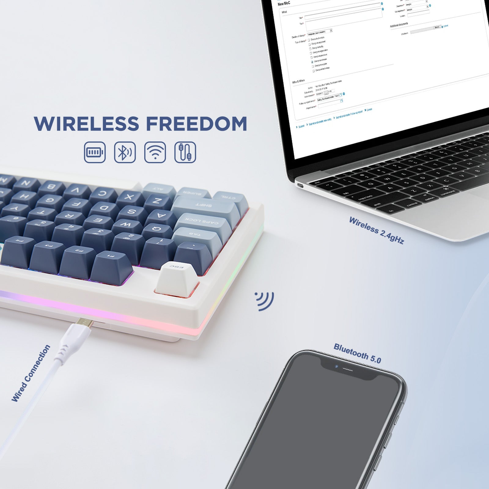 YUNZII YZ75 Pro Blue Wireless Mechanical Keyboard