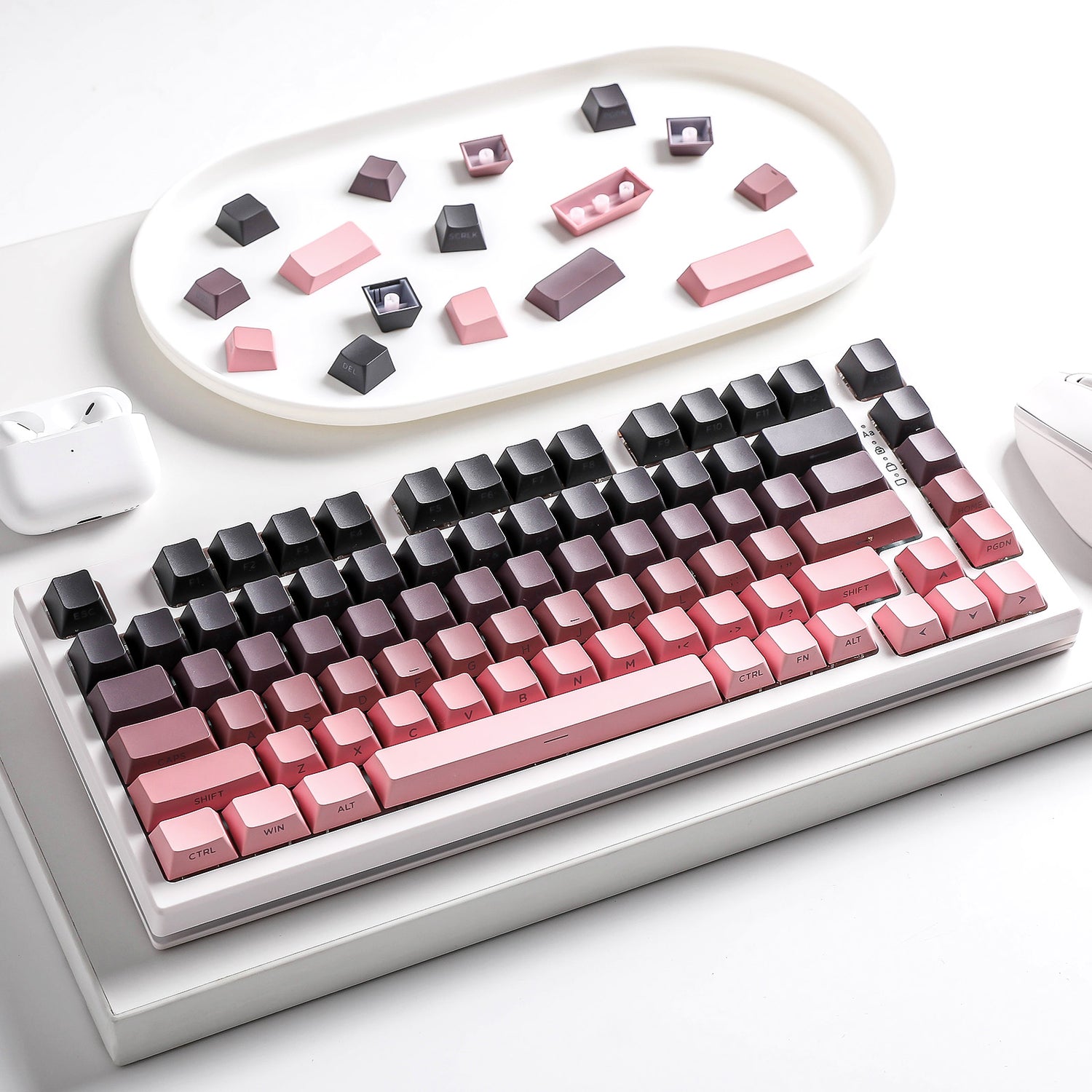 YUNZII Gradient Black Pink Cherry Profile Keycap Set
