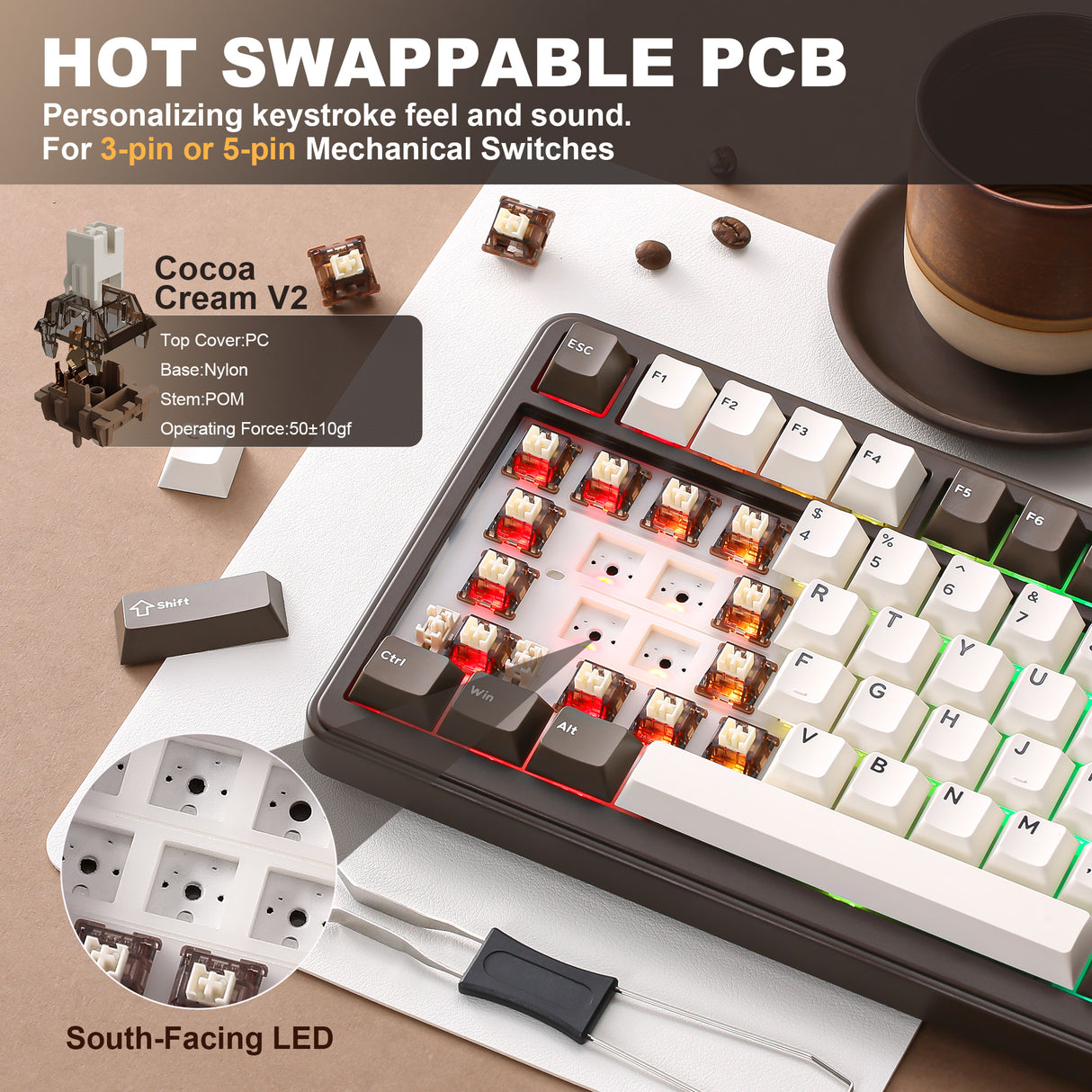 YUNZII B75 Pro Coffee Brown Wireless Mechanical Keyboard