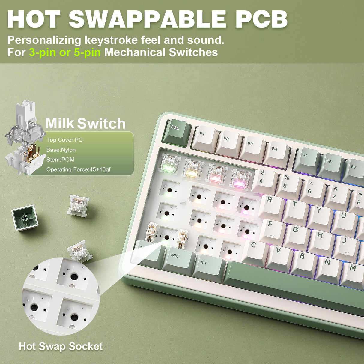 YUNZII B75 Pro Green Wireless Mechanical Keyboard