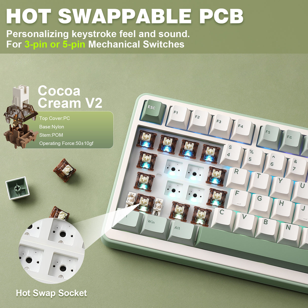 YUNZII B75 Pro Green Wireless Mechanical Keyboard