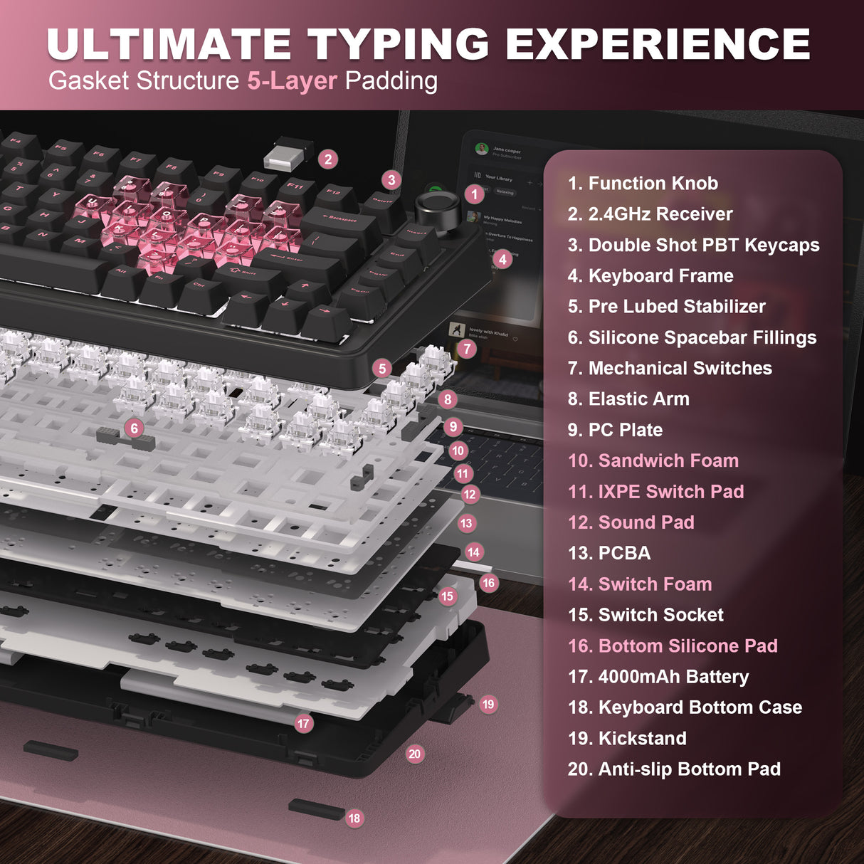 YUNZII B75 Pro Heart Wireless Mechanical Keyboard
