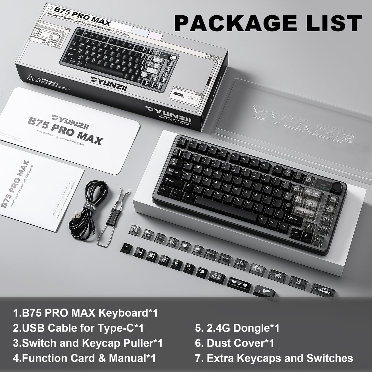 YUNZII B75 PRO MAX QMK/VIA Knob TFT Screen Wireless Mechanical Keyboard