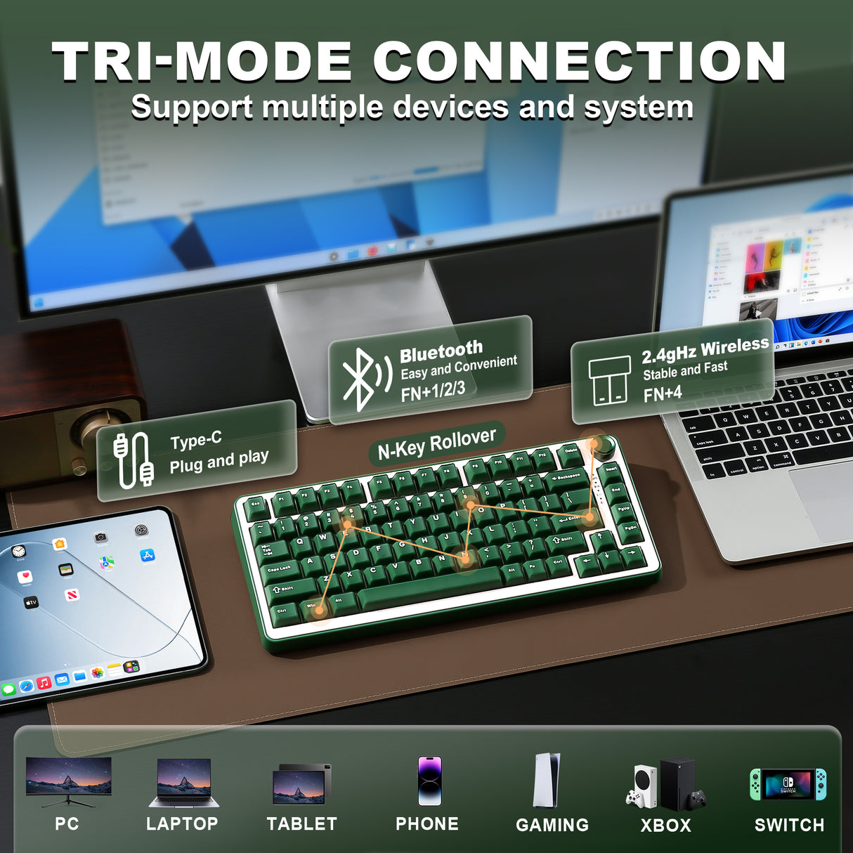 YUNZII B75 Pro Olive Green Wireless Mechanical Keyboard