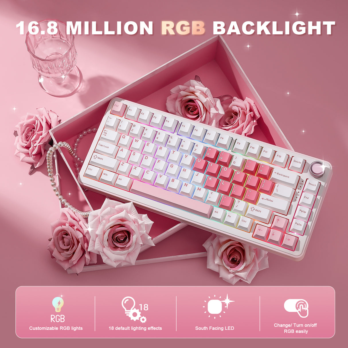 YUNZII B75 Pro White Heart Wireless Mechanical Keyboard