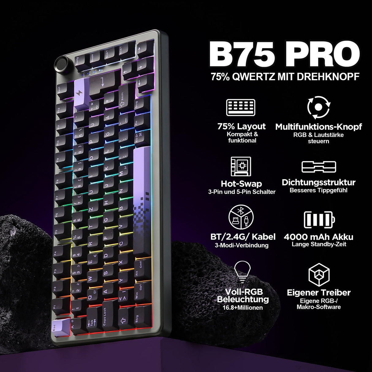 YUNZII B75 Pro Wireless Mechanical Keyboard - ISO Layout