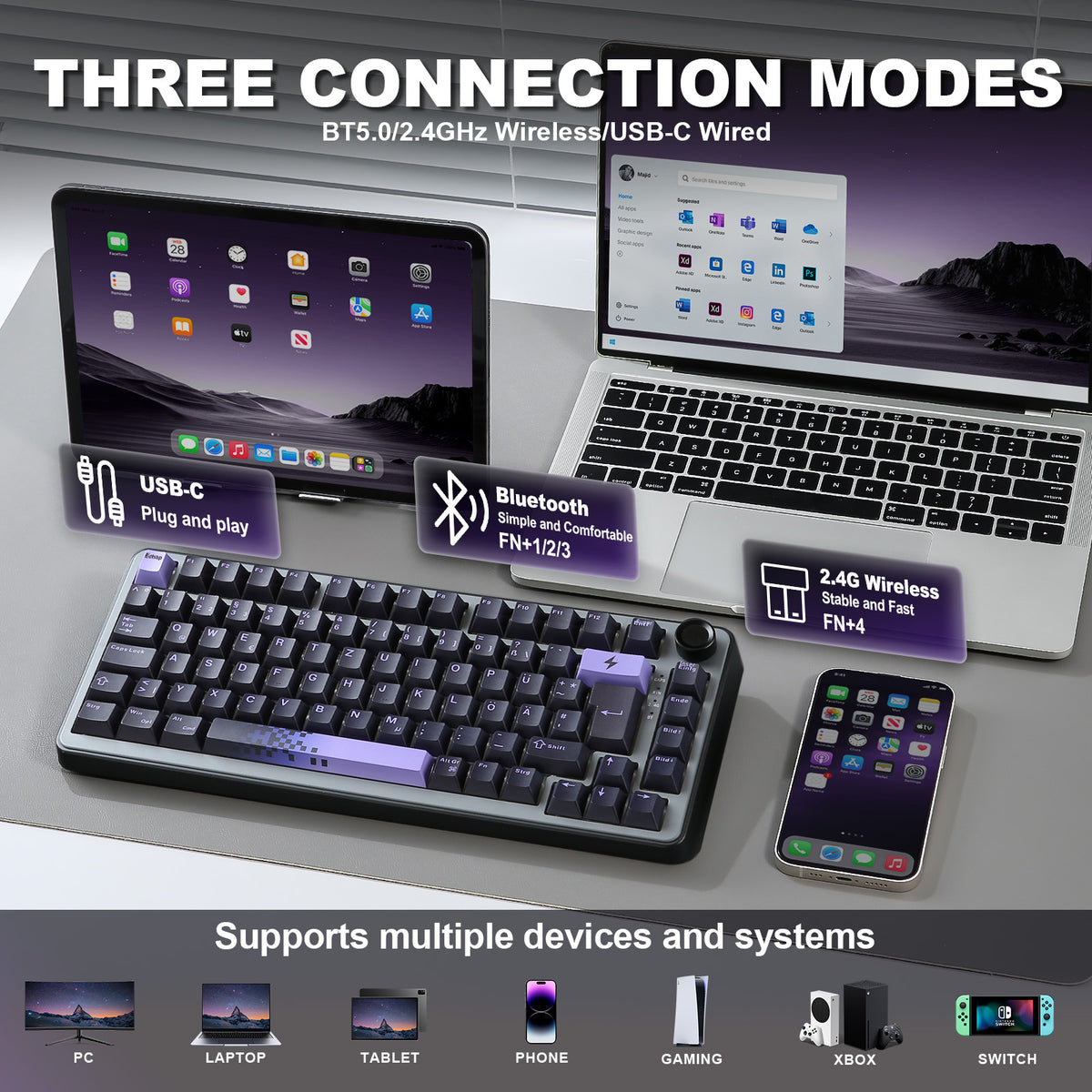 YUNZII B75 Pro DE&FR Wireless Mechanical Keyboard - ISO Layout