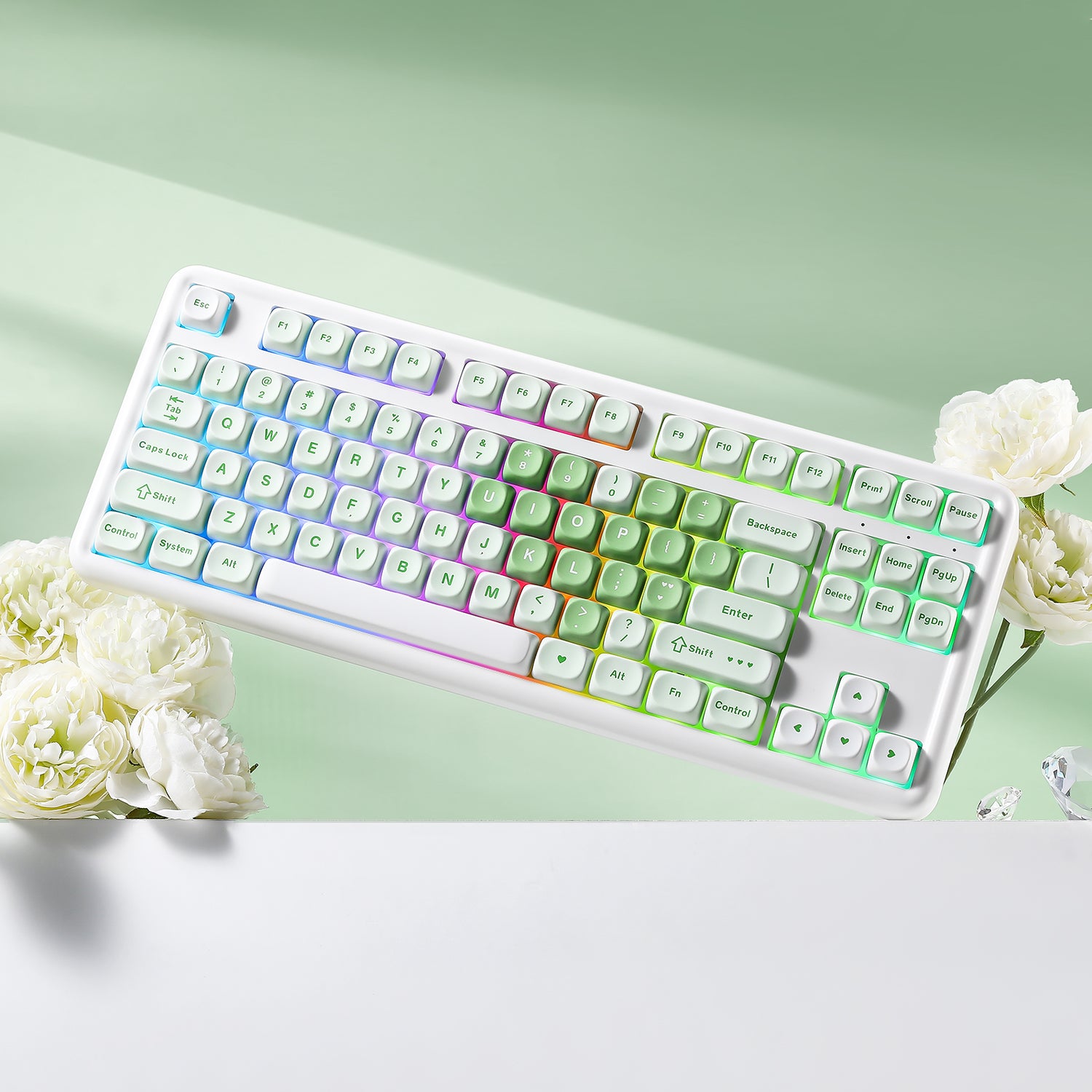 YUNZII B87 Matcha Heart QMK/VIA Custom Mechanical Keyboard
