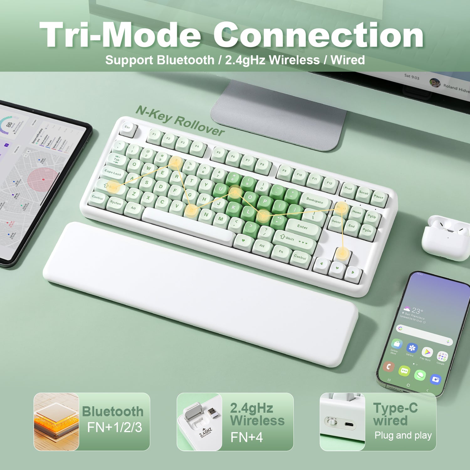 YUNZII B87 Matcha Heart QMK/VIA Custom Mechanical Keyboard