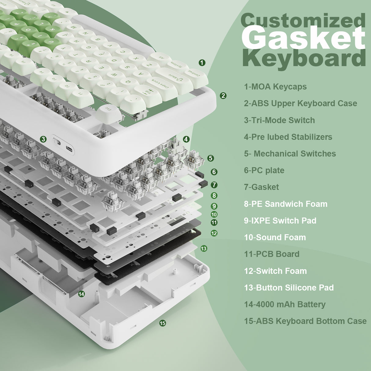 YUNZII B87 Matcha Heart QMK/VIA Custom Mechanical Keyboard