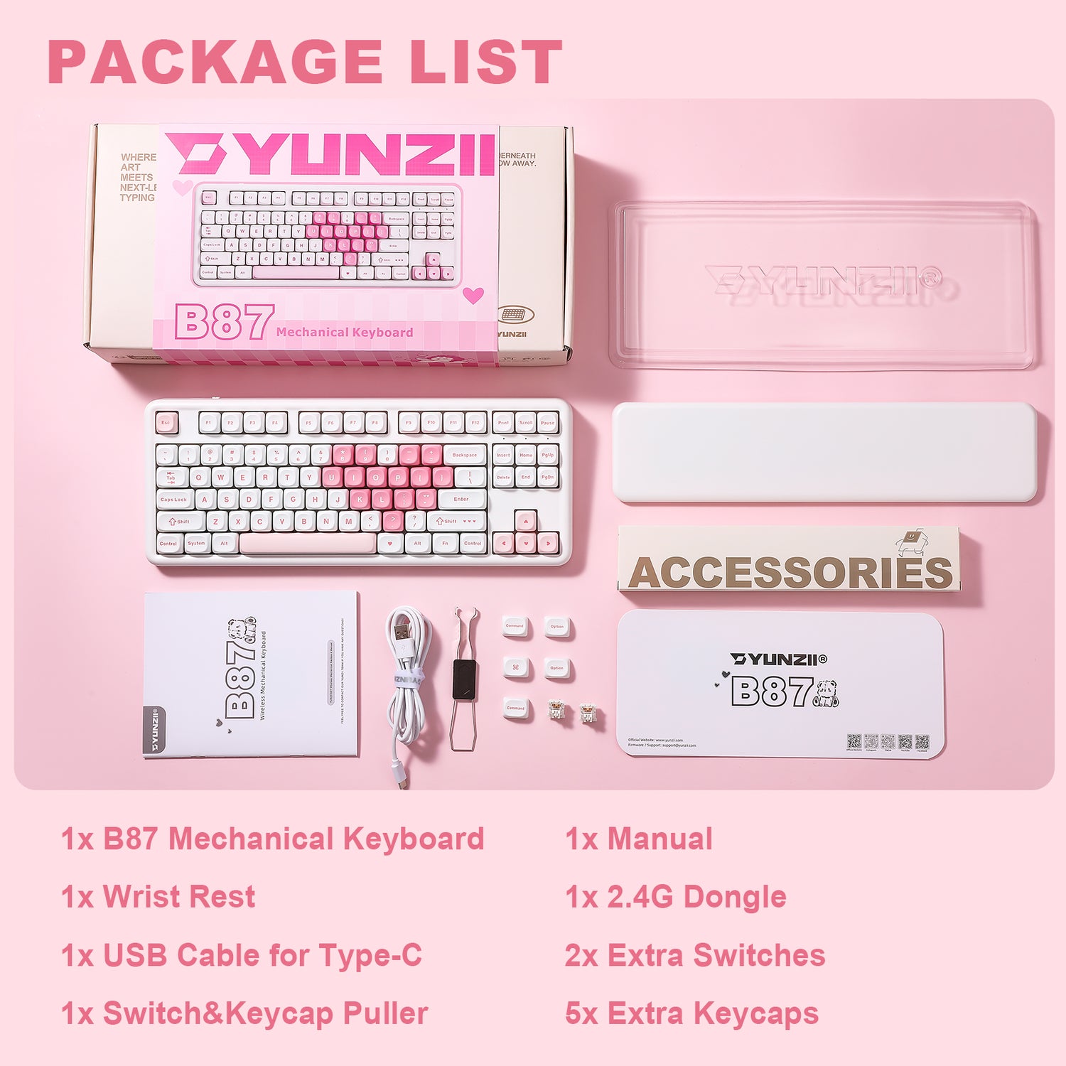 YUNZII B87 White Heart QMK/VIA Custom Mechanical Keyboard