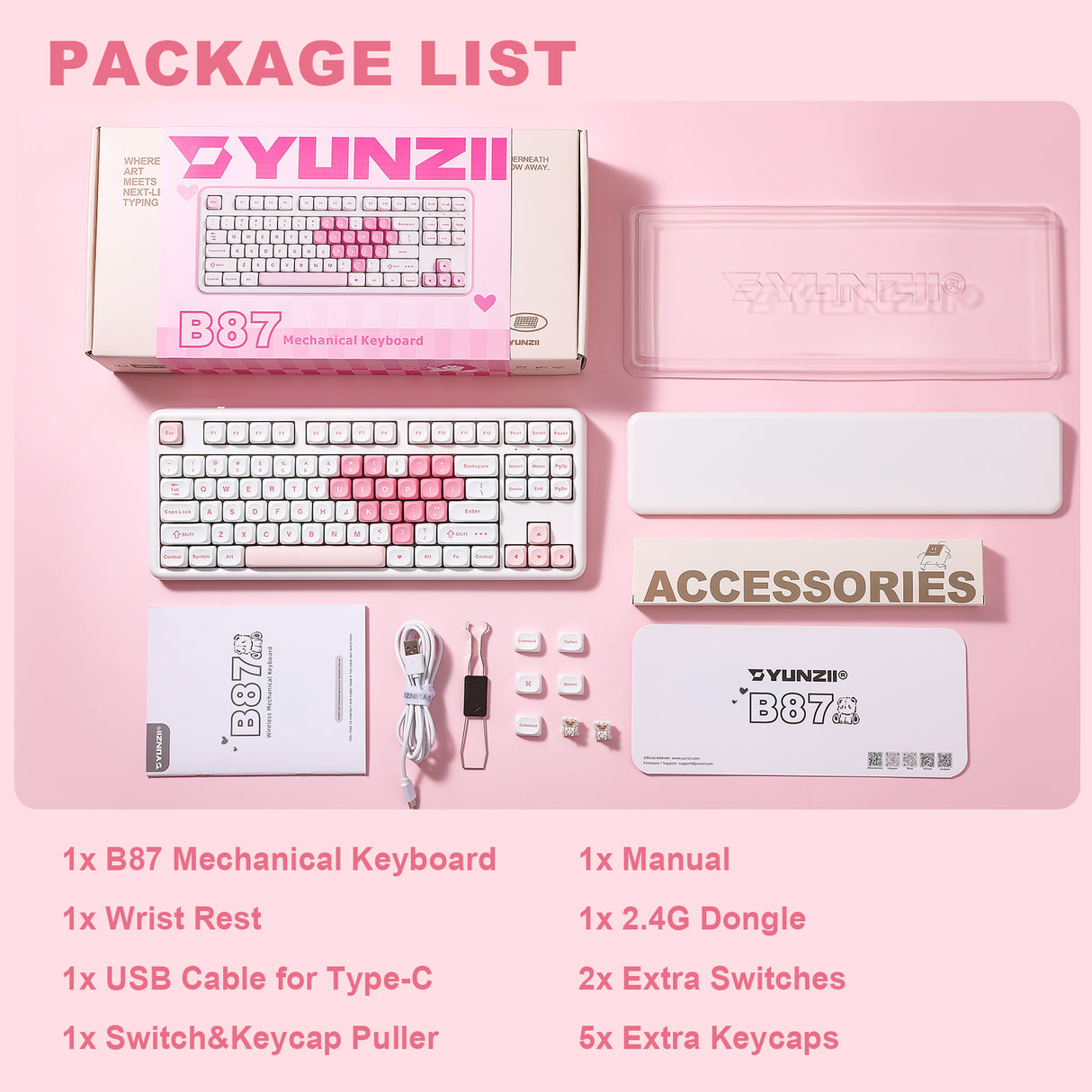 YUNZII B87 White Heart QMK/VIA Custom Mechanical Keyboard