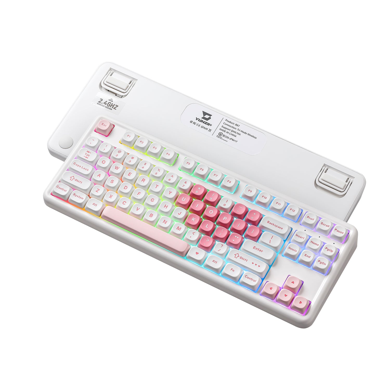 YUNZII B87 White Heart QMK/VIA Custom Mechanical Keyboard