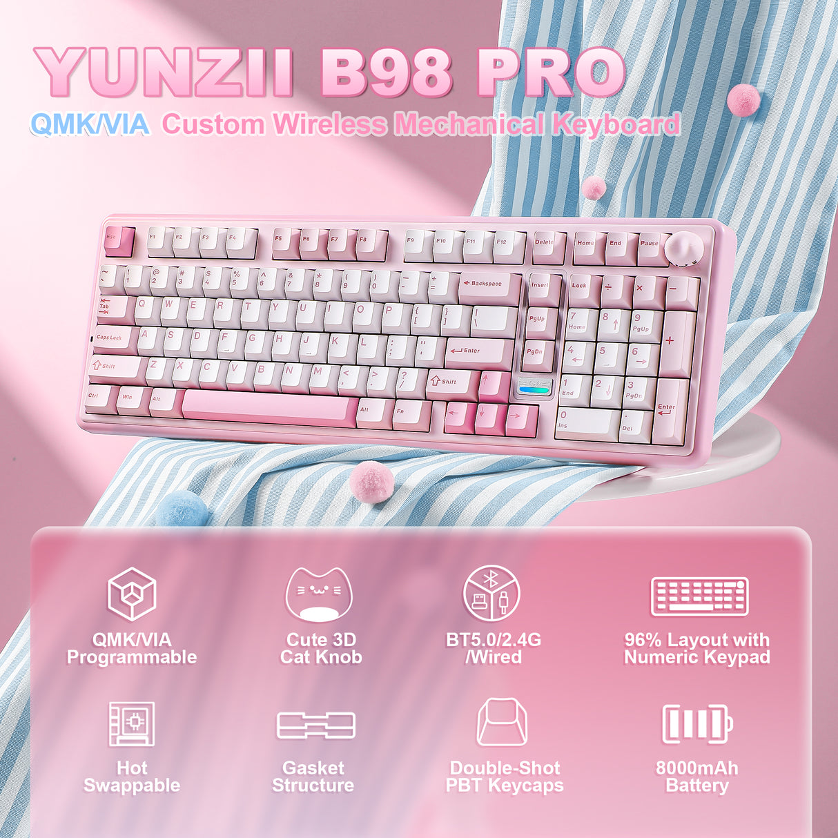 YUNZII B98 PRO QMK/VIA Wireless Mechanical Keyboard