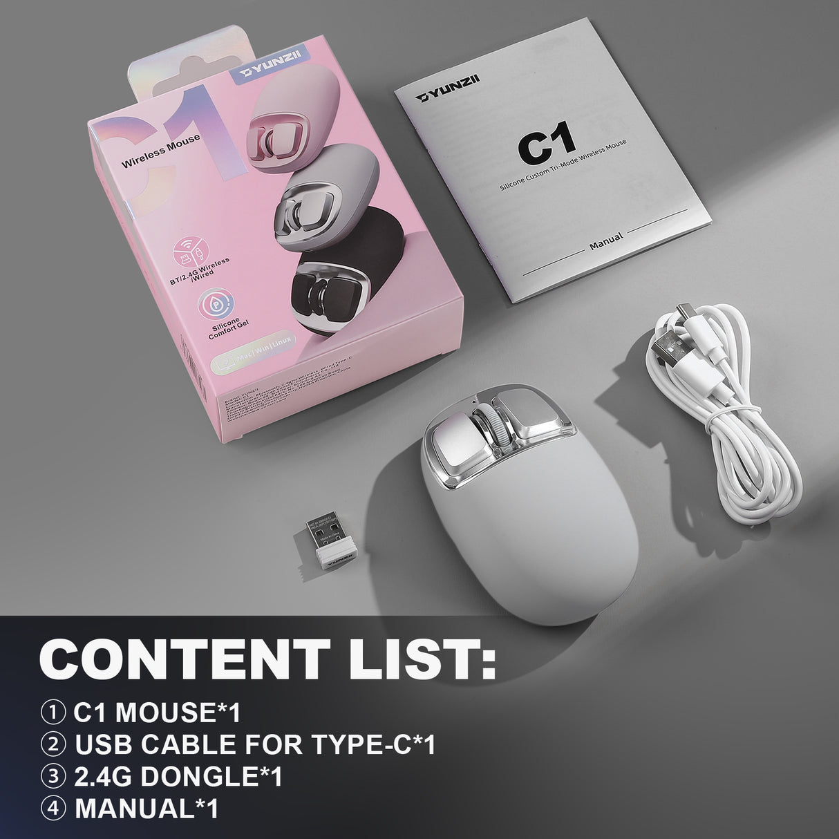 YUNZII C1 Silicone Tri-Mode Wireless Custom Mouse
