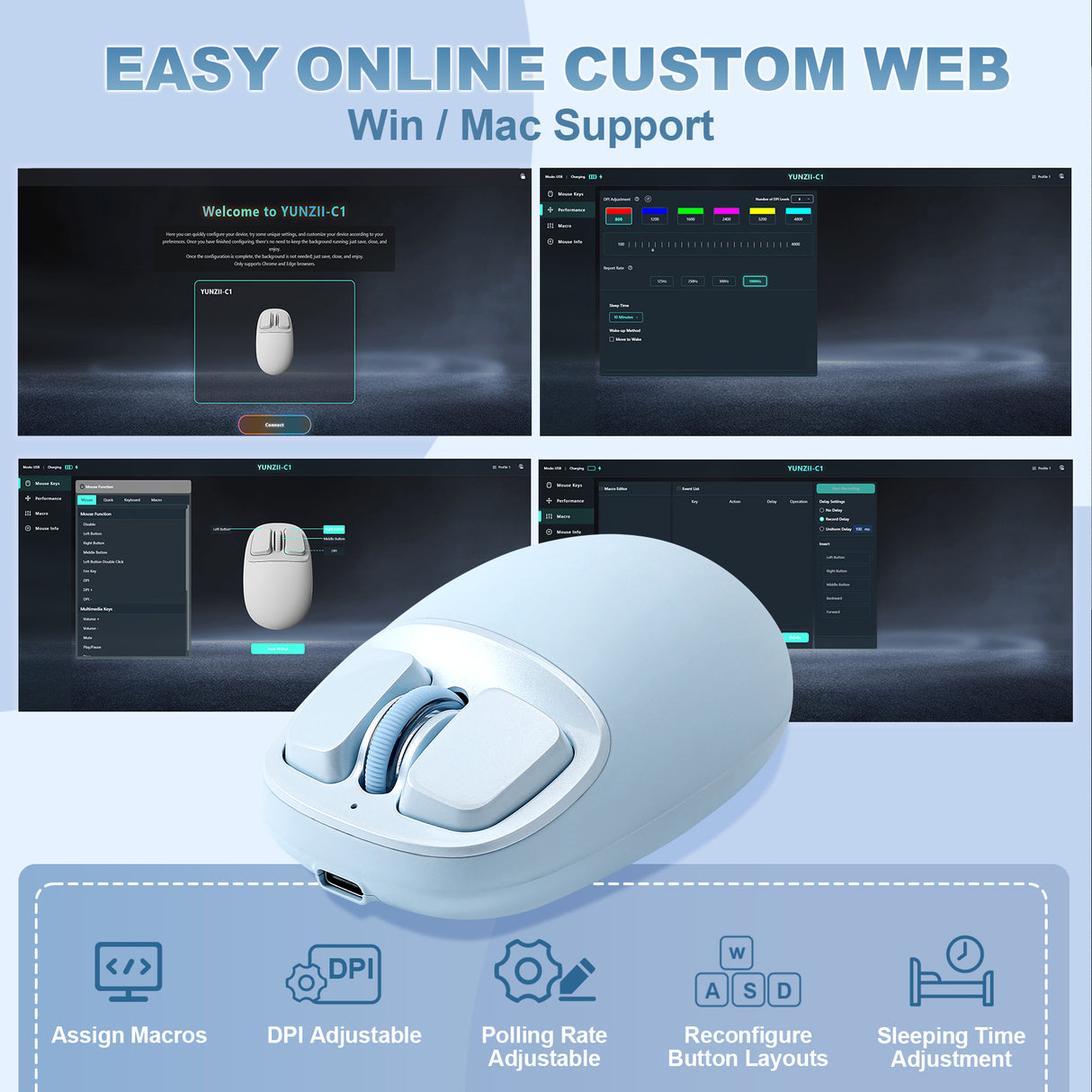 YUNZII C1 Silicone Tri-Mode Wireless Custom Mouse