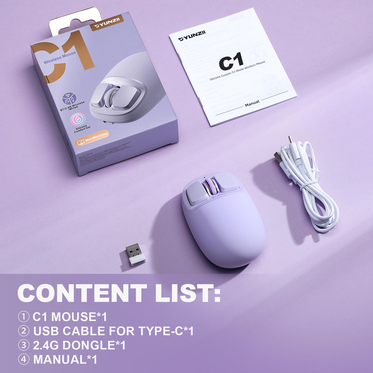 YUNZII C1 Silicone Tri-Mode Wireless Custom Mouse