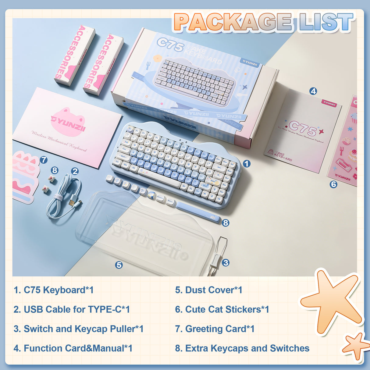 YUNZII C75 Cake Meow Wireless Mechanical Keyboard