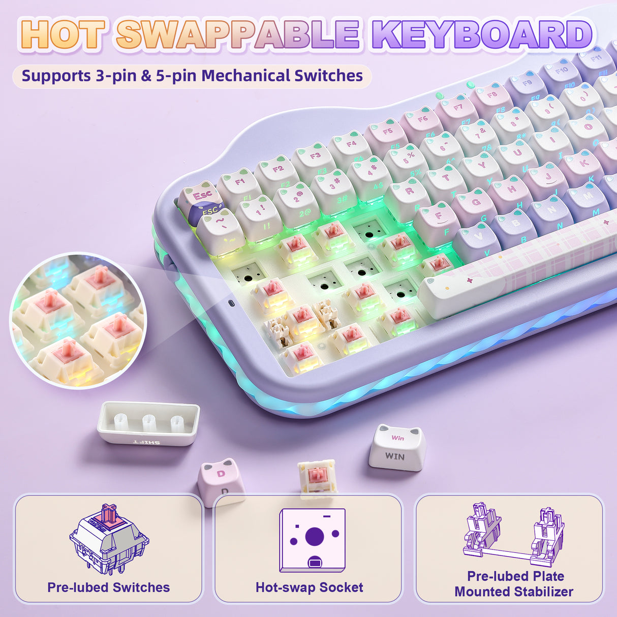 YUNZII C75 MAO Cake Kitten Wireless Mechanical Keyboard