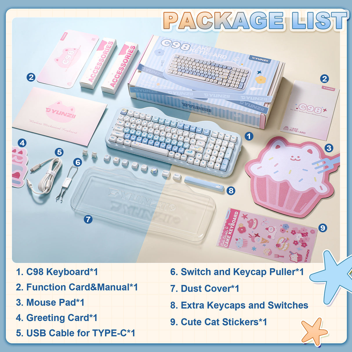 YUNZII C98 Cake Meow Wireless Mechanical Keyboard