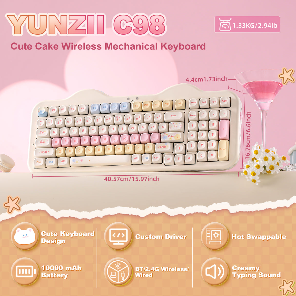 YUNZII C98 Cake Meow Wireless Mechanical Keyboard