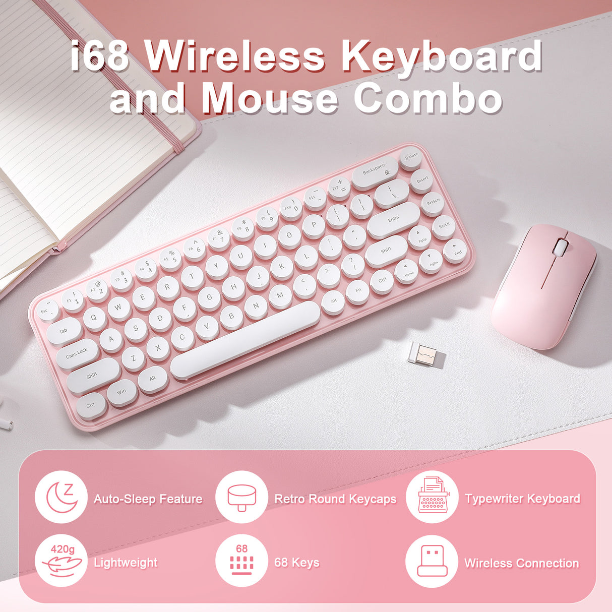 MIKIBY i68 Wireless Membrane Keyboard and Mouse Set