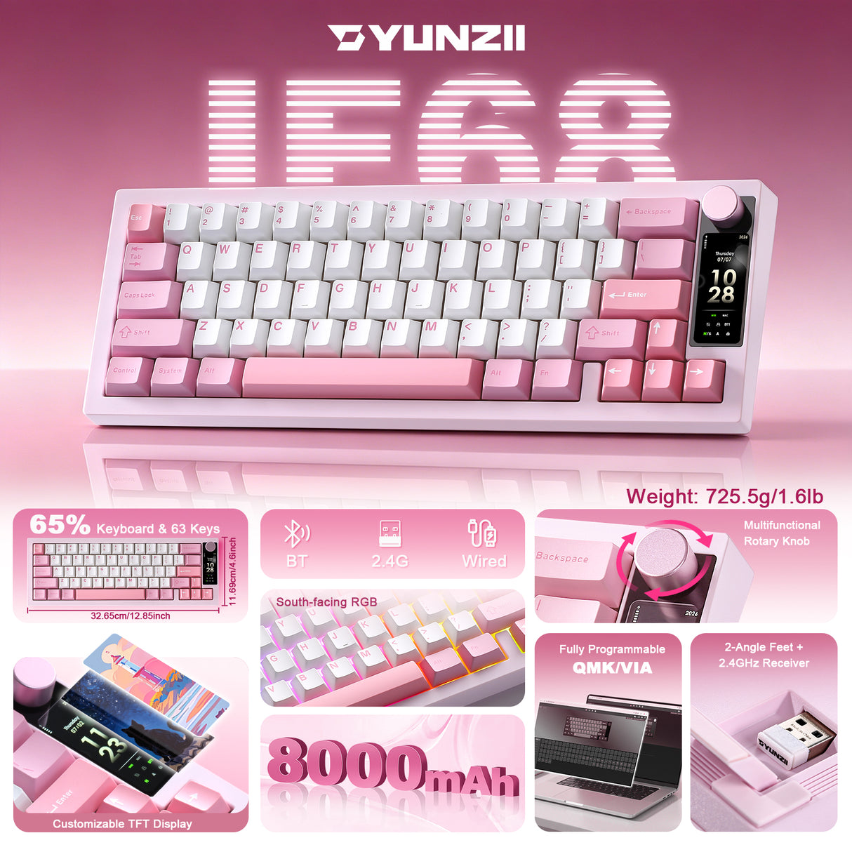 YUNZII IF68 QMK/VIA Wireless Mechanical Keyboard