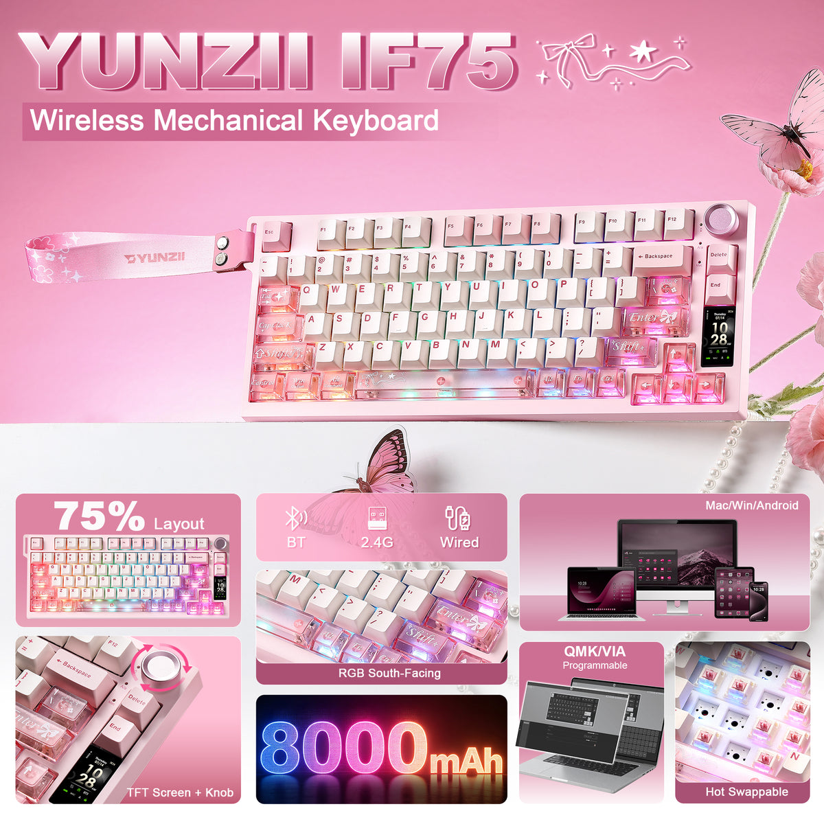 YUNZII IF75 QMK/VIA Wireless Mechanical Gaming Keyboard