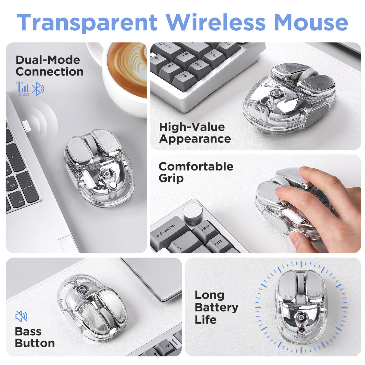 EWEADN Q9 Translucent Wireless Mouse