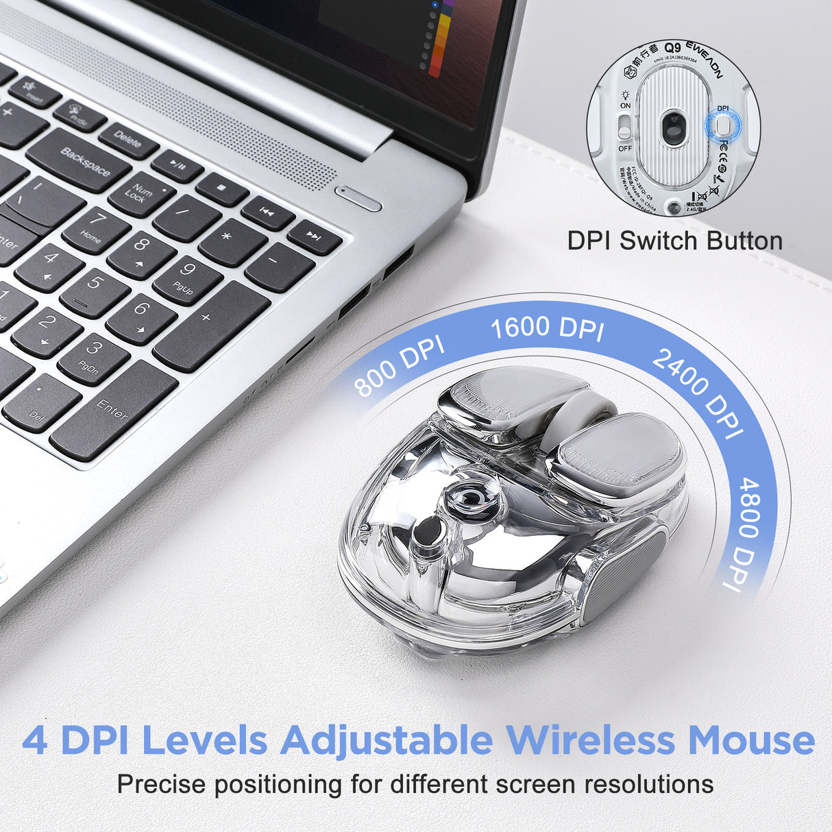 EWEADN Q9 Translucent Wireless Mouse