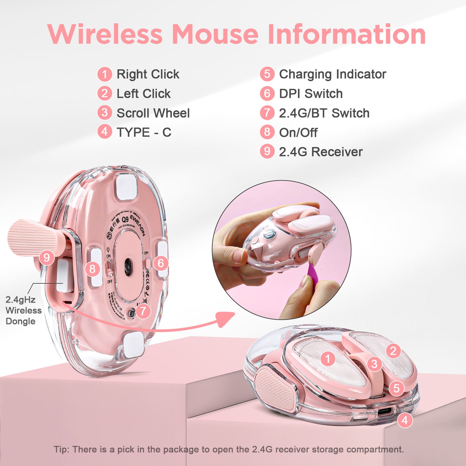 EWEADN Q9 Translucent Wireless Mouse
