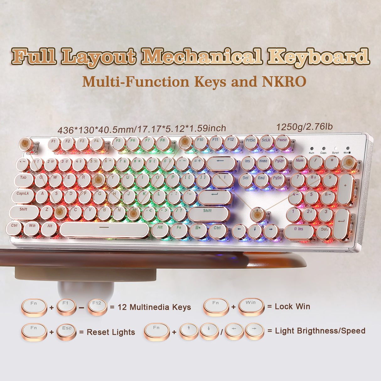 YUNZII QL108 Full-Size Wired Typewriter Style Custom Mechanical Keyboard