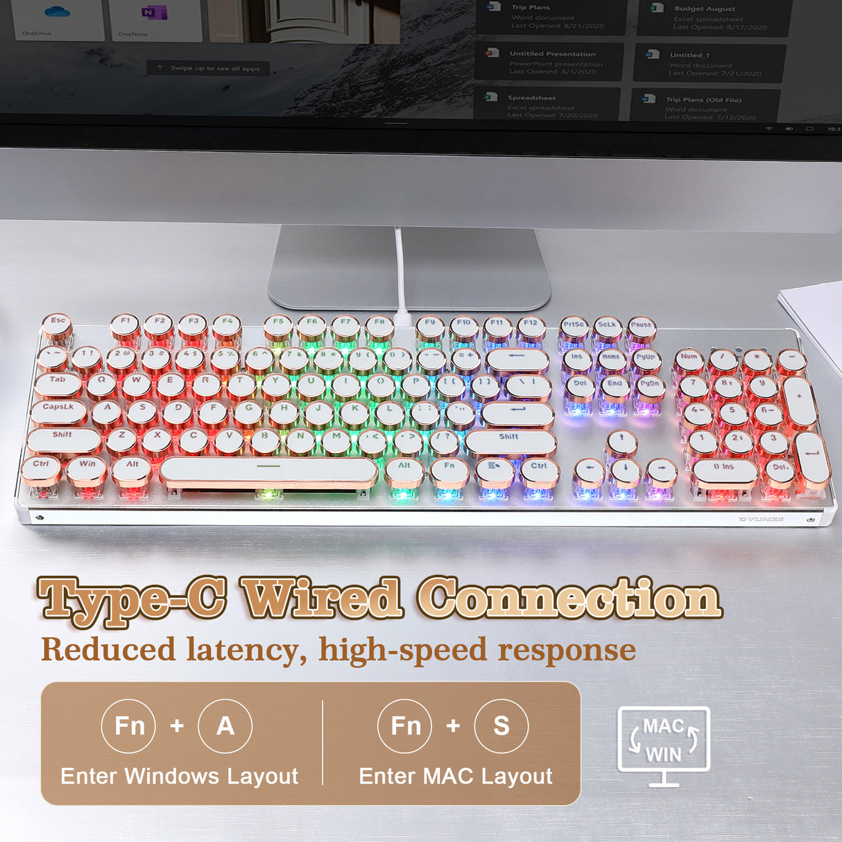 YUNZII QL108 Full-Size Wired Typewriter Style Custom Mechanical Keyboard