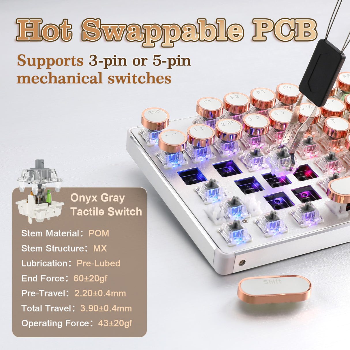 YUNZII QL108 Full-Size Wired Typewriter Style Custom Mechanical Keyboard