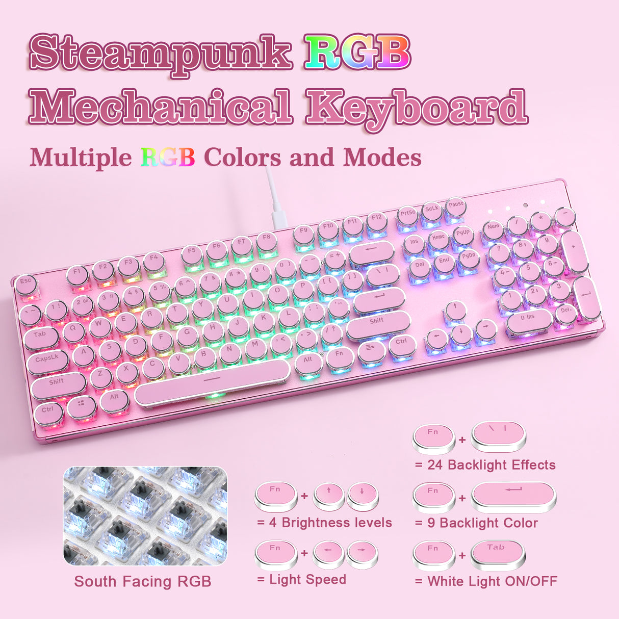 YUNZII QL108 Full-Size Wired Typewriter Style Custom Mechanical Keyboard