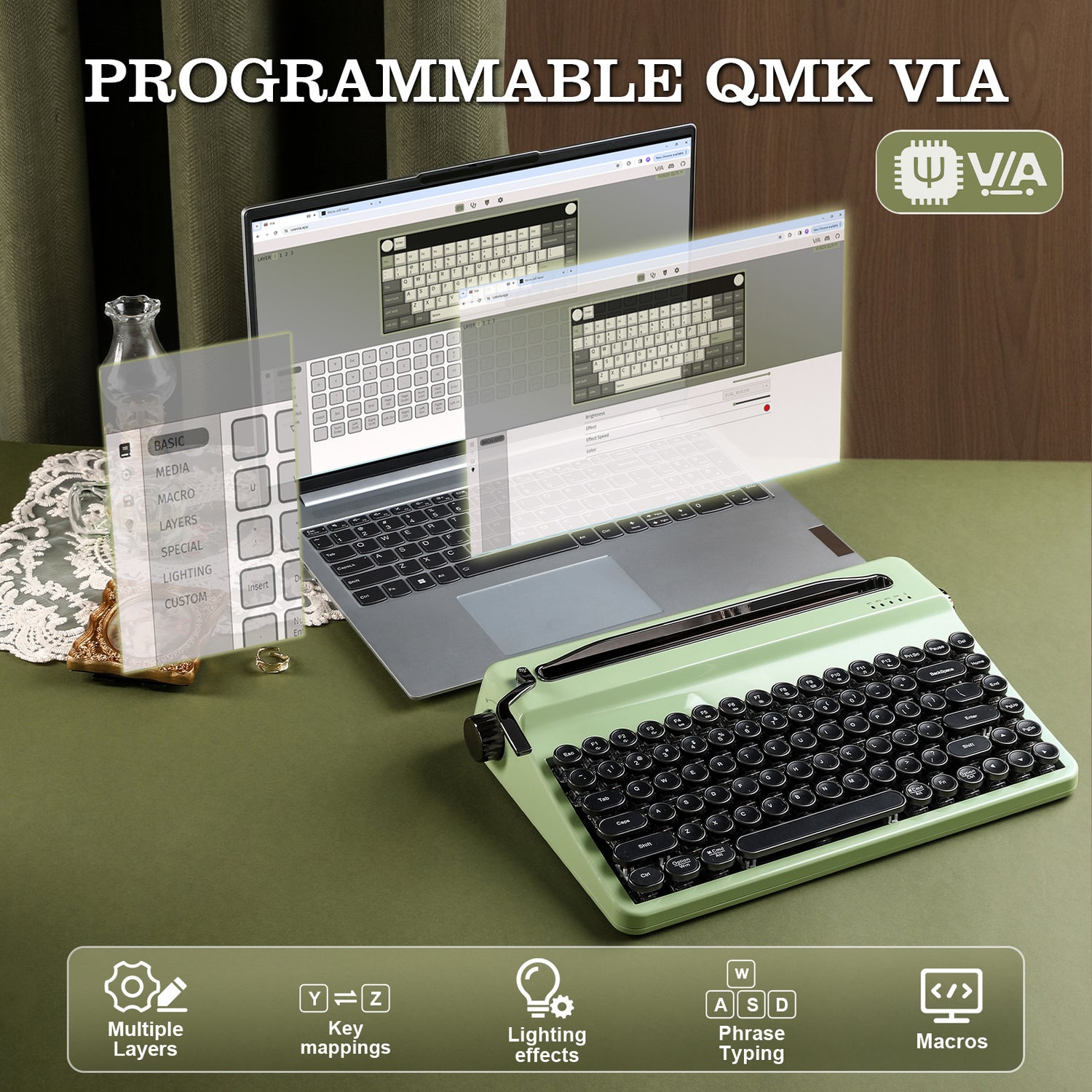 YUNZII QL75 Retro Typewriter QMK/VIA Mechanical Keyboard