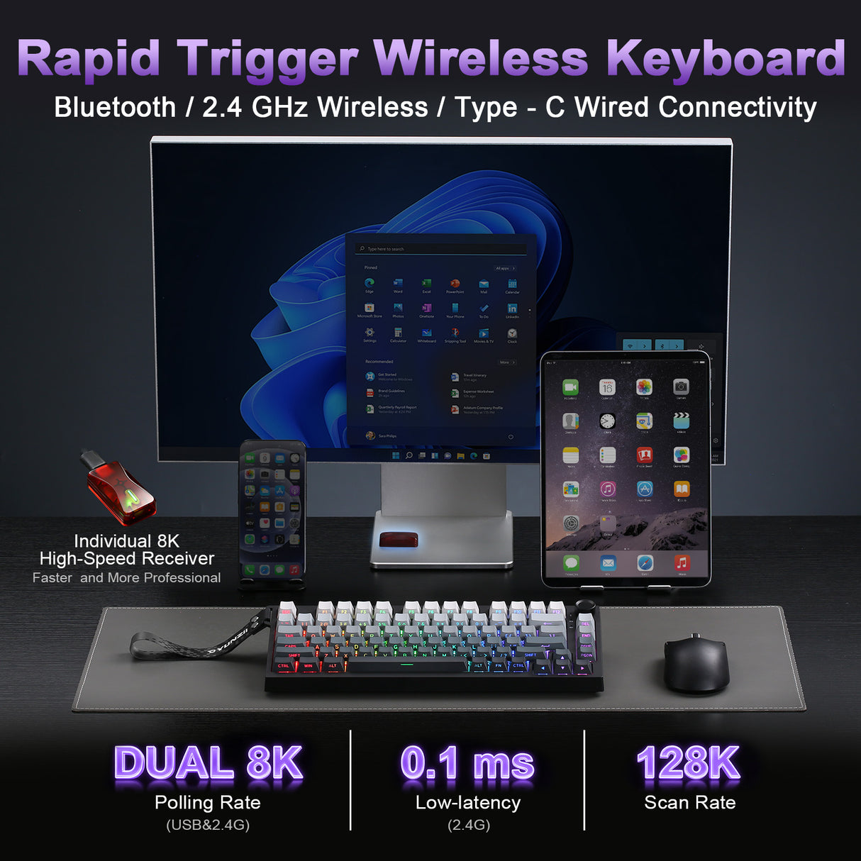 YUNZII RT75 PRO Dual-8K Rapid Trigger Wireless Gaming Magnetic Keyboard