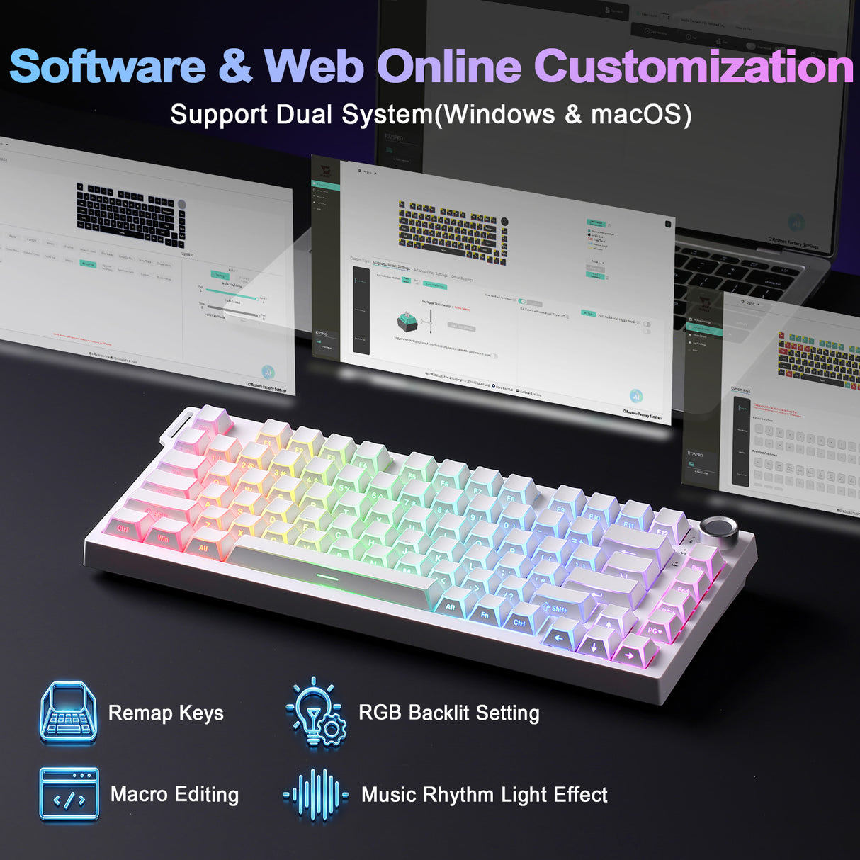 YUNZII RT75 PRO Dual-8K Rapid Trigger Wireless Gaming Magnetic Keyboard
