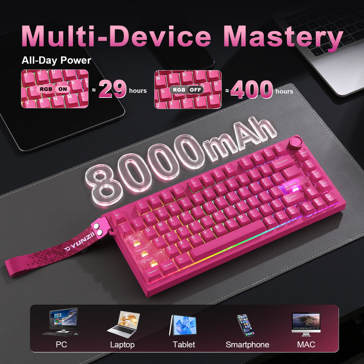 YUNZII RT75 PRO Dual-8K Rapid Trigger Wireless Gaming Magnetic Keyboard